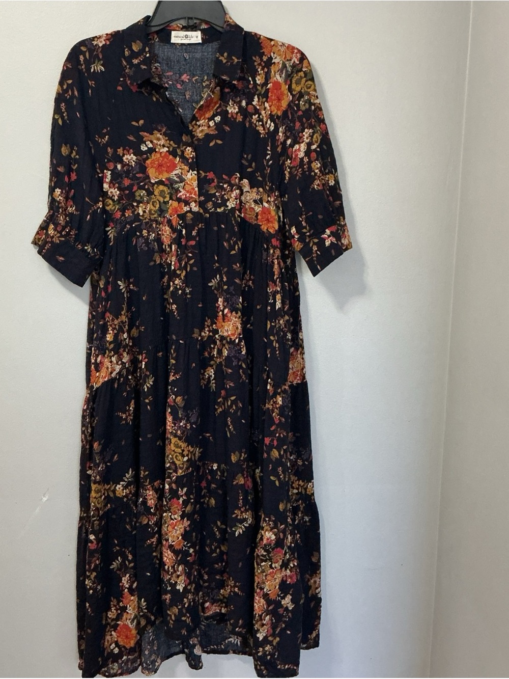 Natural Life Rebecca Midi Dress Navy Red Bouquets Floral Boho Pockets M - Picture 2 of 7